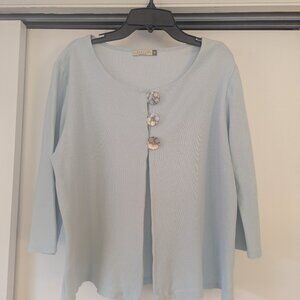 Light Blue Cotton Cardigan Jacket with Daisy Buttons